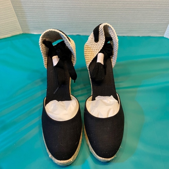 Soludos Womens Marseille Wedge Espadrilles Black Round Closed Toe Lace up Travel - Picture 4 of 8